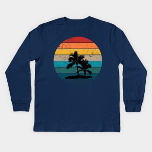 Retro Sunset with Palm Trees and seagull Kids Long Sleeve T-Shirt